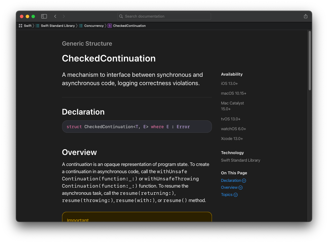Documentation CheckedContinuation